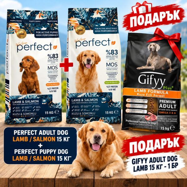 PERFECT ADULT DOG LAMB/SALMON 15 ��+