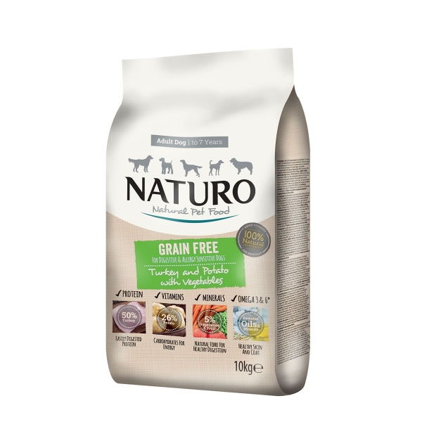 Naturo Adult Dog Grain Free Dry Turkey and Potato with Vegetables - 10kg