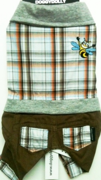 Комплект кафяв панталон с карирана блузка 