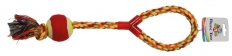Пам.цветно въже с дръжка и тенис топка 43 см